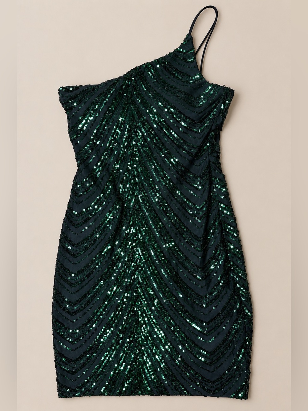 B. Darlin Emerald Green Sequin One Shoulder Bodycon Mini Dress Size 7/8